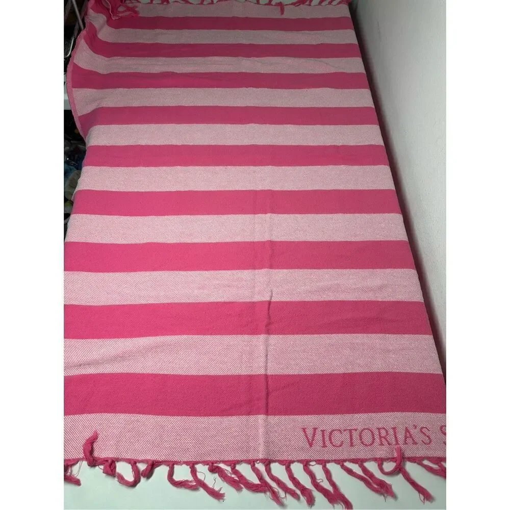 Limited Edition Rare Victoria Secrets PINK Striped Beach Towel Blanket 54”x40”